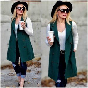 Classy Green Double Breasted Women's Vest